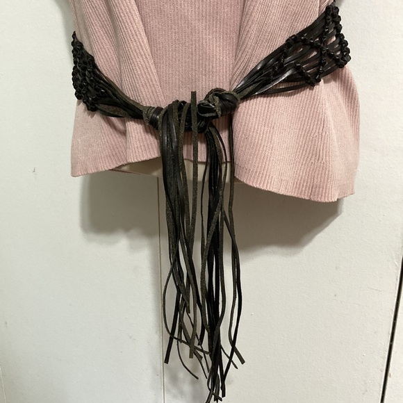 Boho Bohemian Leather Fringe Macrame Self Tie Belt 36 Inch Waist - Picture 7 of 9